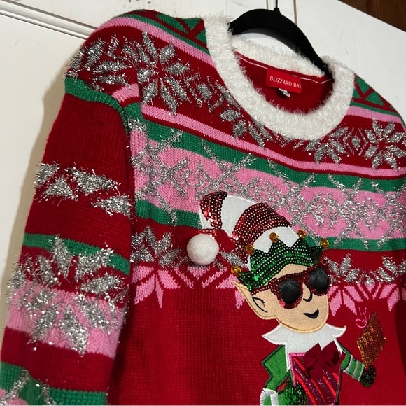 Blizzard Bay Womens Christmas Elf Sweater Snowflakes Red Silver Green Size Small - Picture 4 of 8
